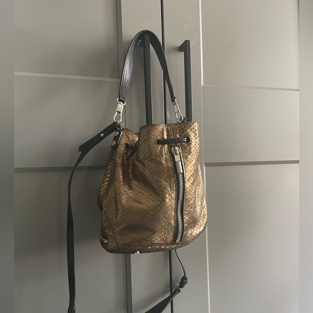 Elizabeth & James Metallic Bucket Bag with Crossbody
